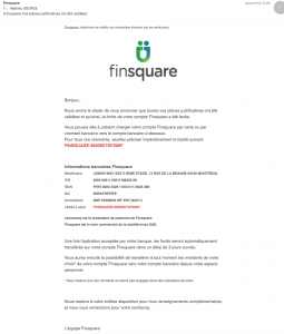 Mail validation justificatifs Finsquare