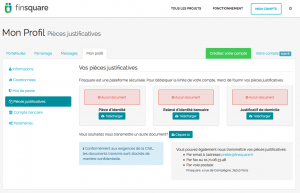 Envoi des justificatifs sur Finsquare