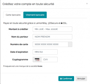 Créditer compte Finsquare par carte bancaire