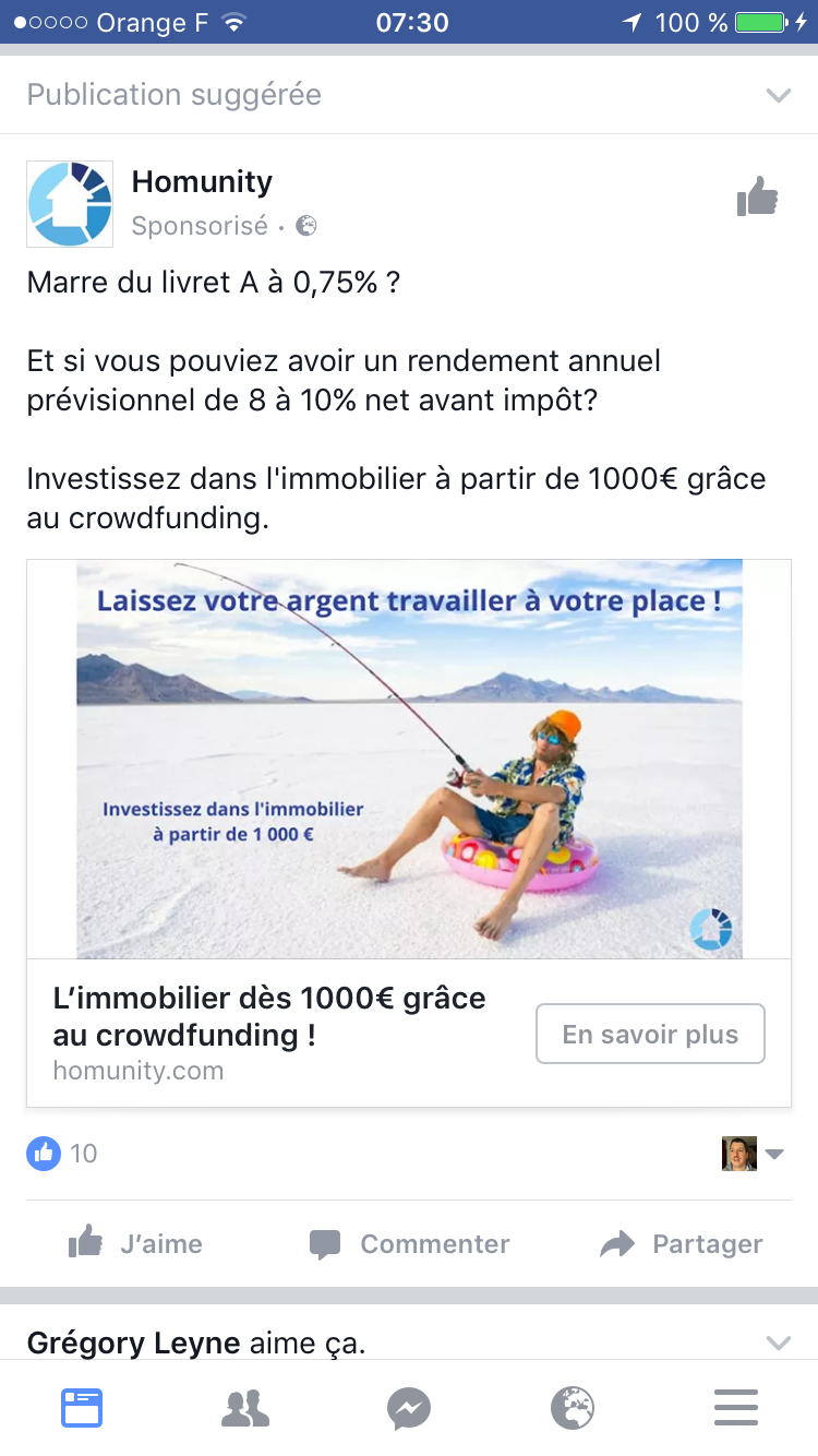 Homunity : Publicité Facebook