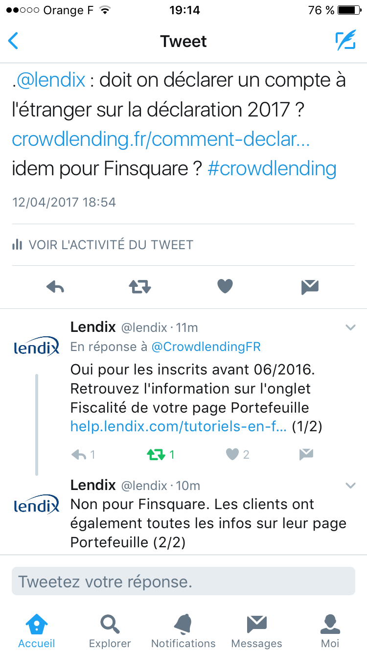 Réponse de lendix pour compte étranger du 12/04/2017