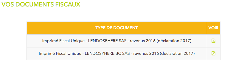 télécharger l'IFU Lendosphère dans documents fiscaux