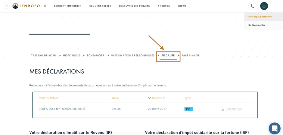 Onglet fiscalité de Lendopolis