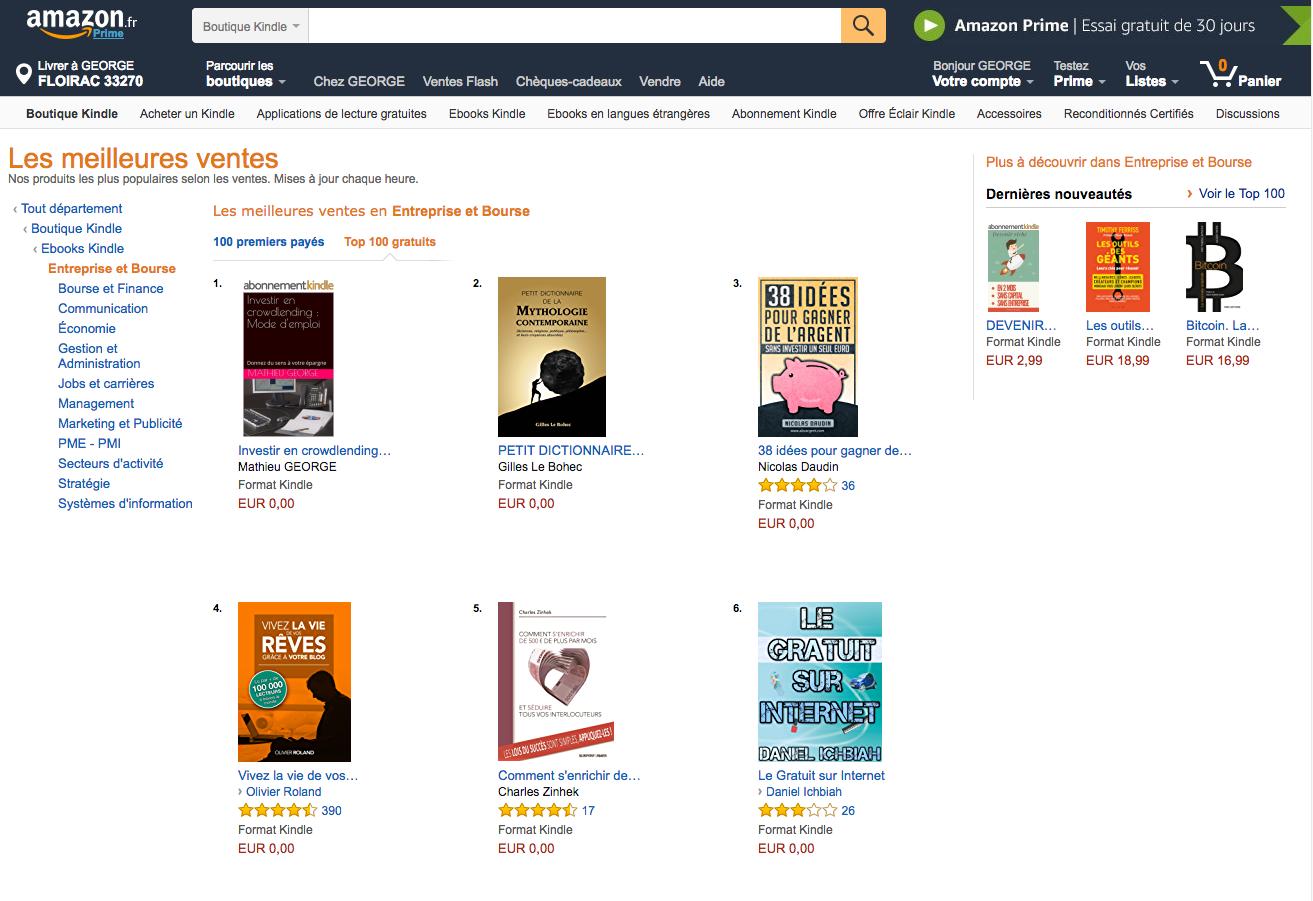 Le livre "investir en crowdlending" est N°1 sur Amazon dans la catégorie Entreprise et bourse